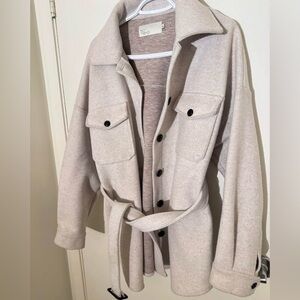 Women's Beige Belted Utility Jacket